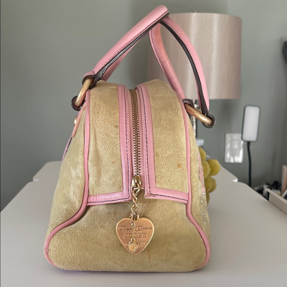 Vintage Juicy Couture Pink & Light Green Satchel with Light Green Pom Poms - Picture 6 of 16